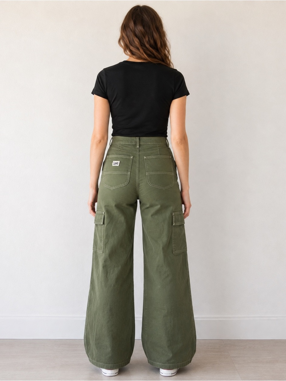 Lee Olive Wide-Leg Cargo Jeans
